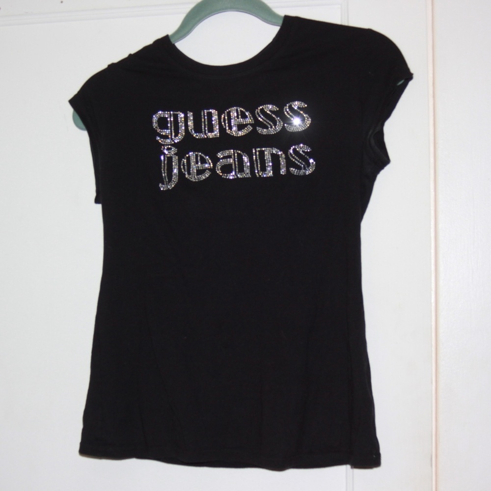 Guess Jeans Rhinestone Tee Shirt Medium Black